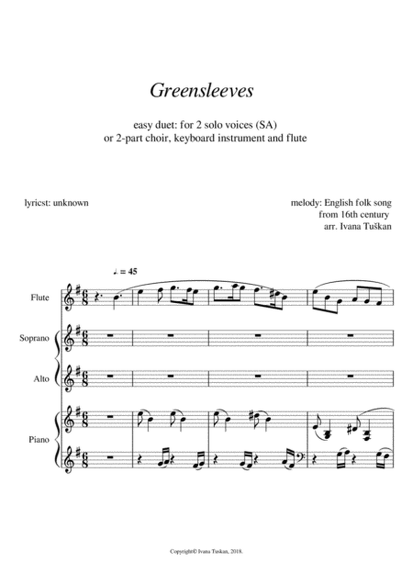 Greensleeves, for SA, piano and flute, E minor image number null