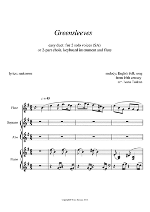 Greensleeves, for SA, piano and flute, E minor