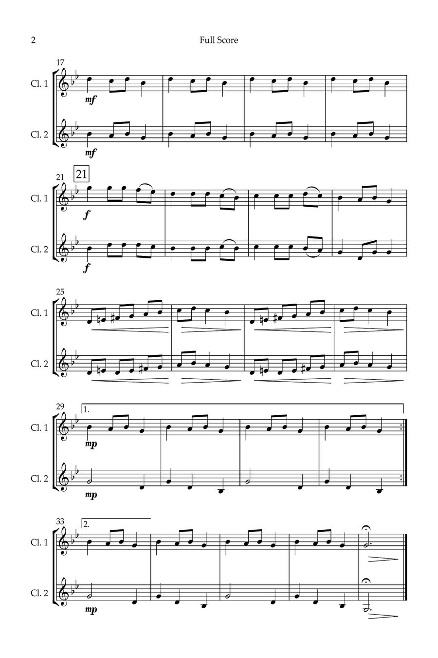Carol of the Bells (Christmas Song) for Clarinet in A Duo Clarinet Duet scores gallery preview page 2