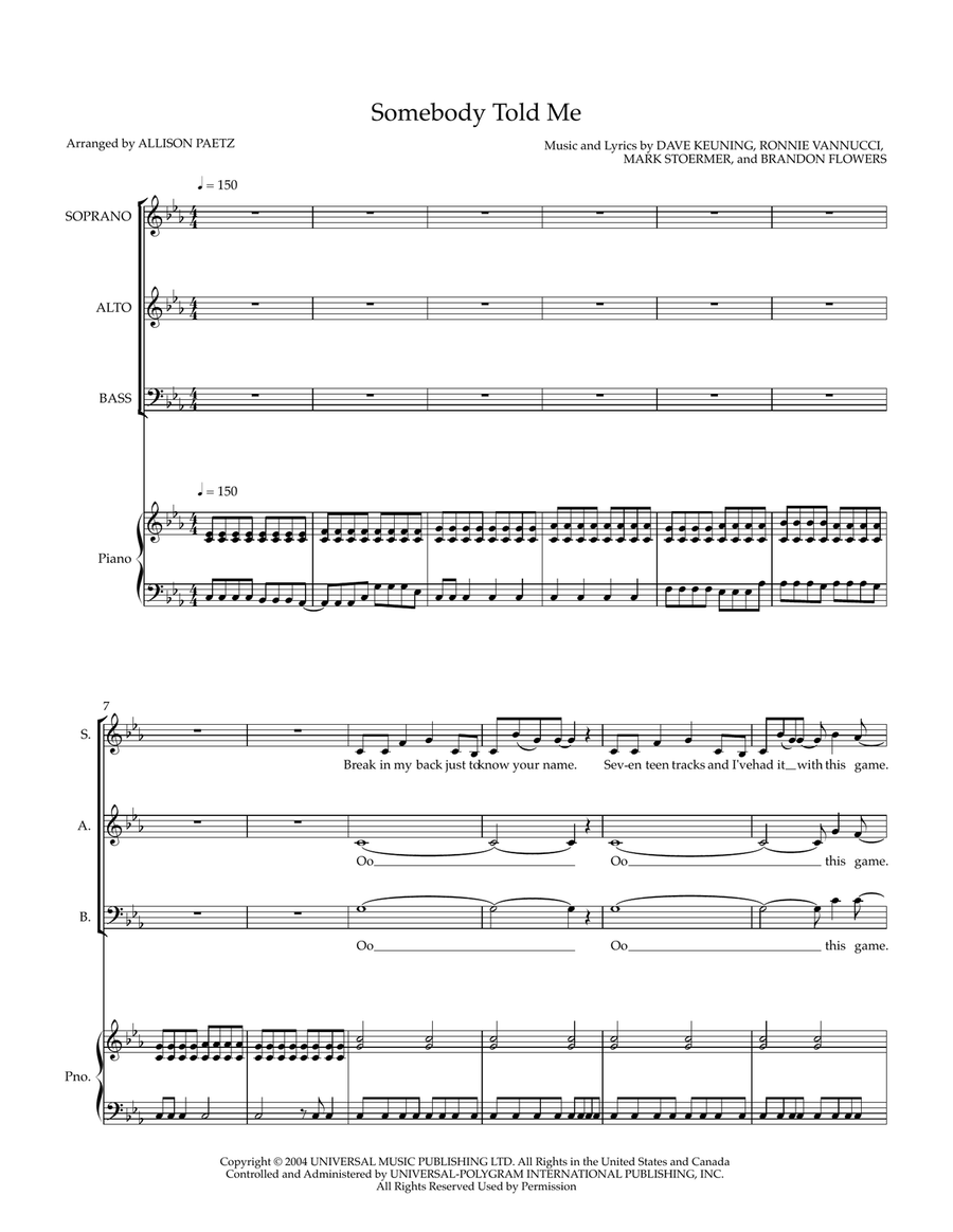 Somebody Told Me Somebody Told Me 3-Part scores gallery preview page 1