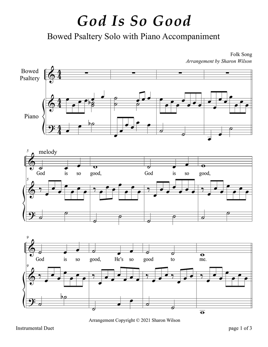 God Is So Good (Easy Bowed Psaltery Solo with Piano Accompaniment) Zither scores gallery preview page 3