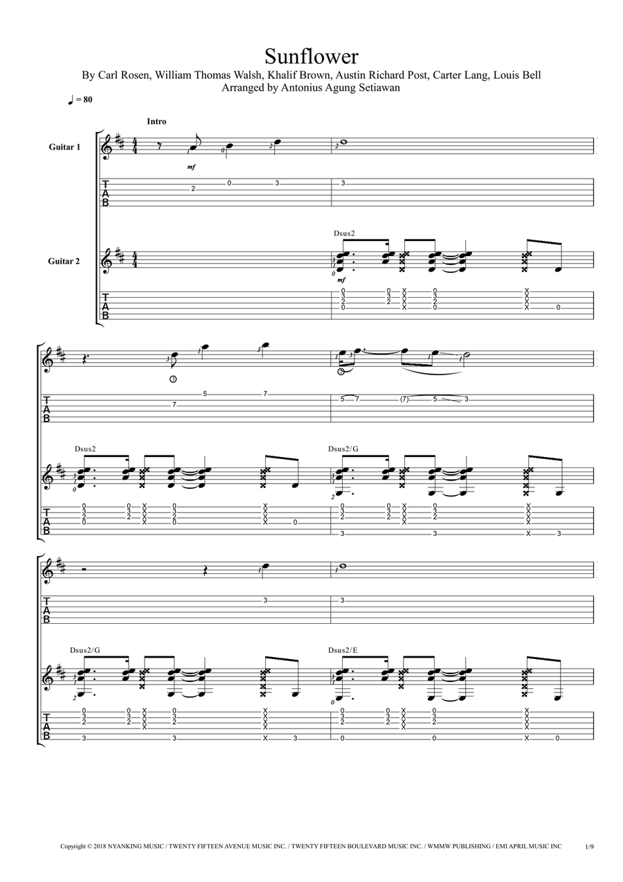Sunflower Acoustic Guitar scores gallery preview page 1