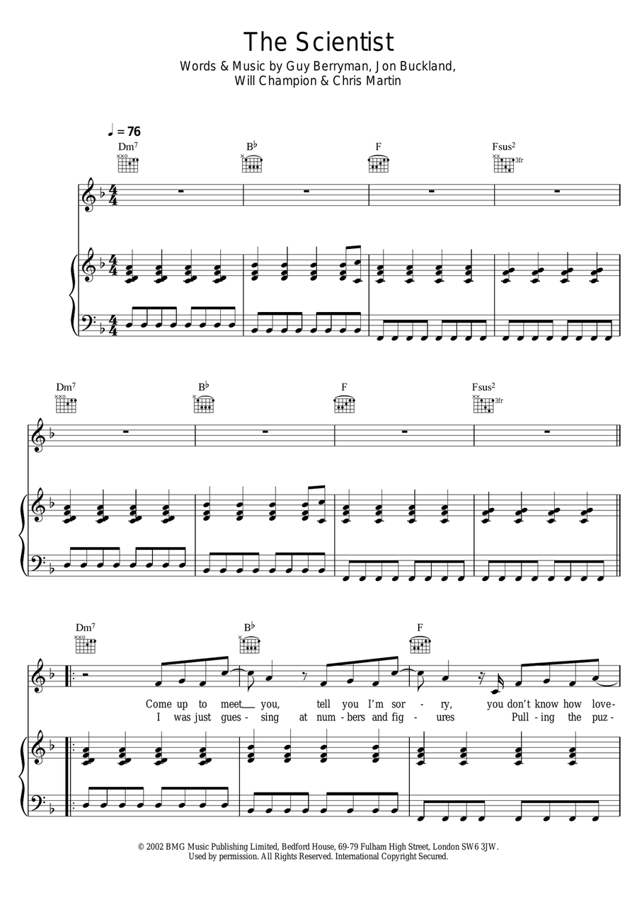 The Scientist Piano, Vocal, Guitar scores gallery preview page 1