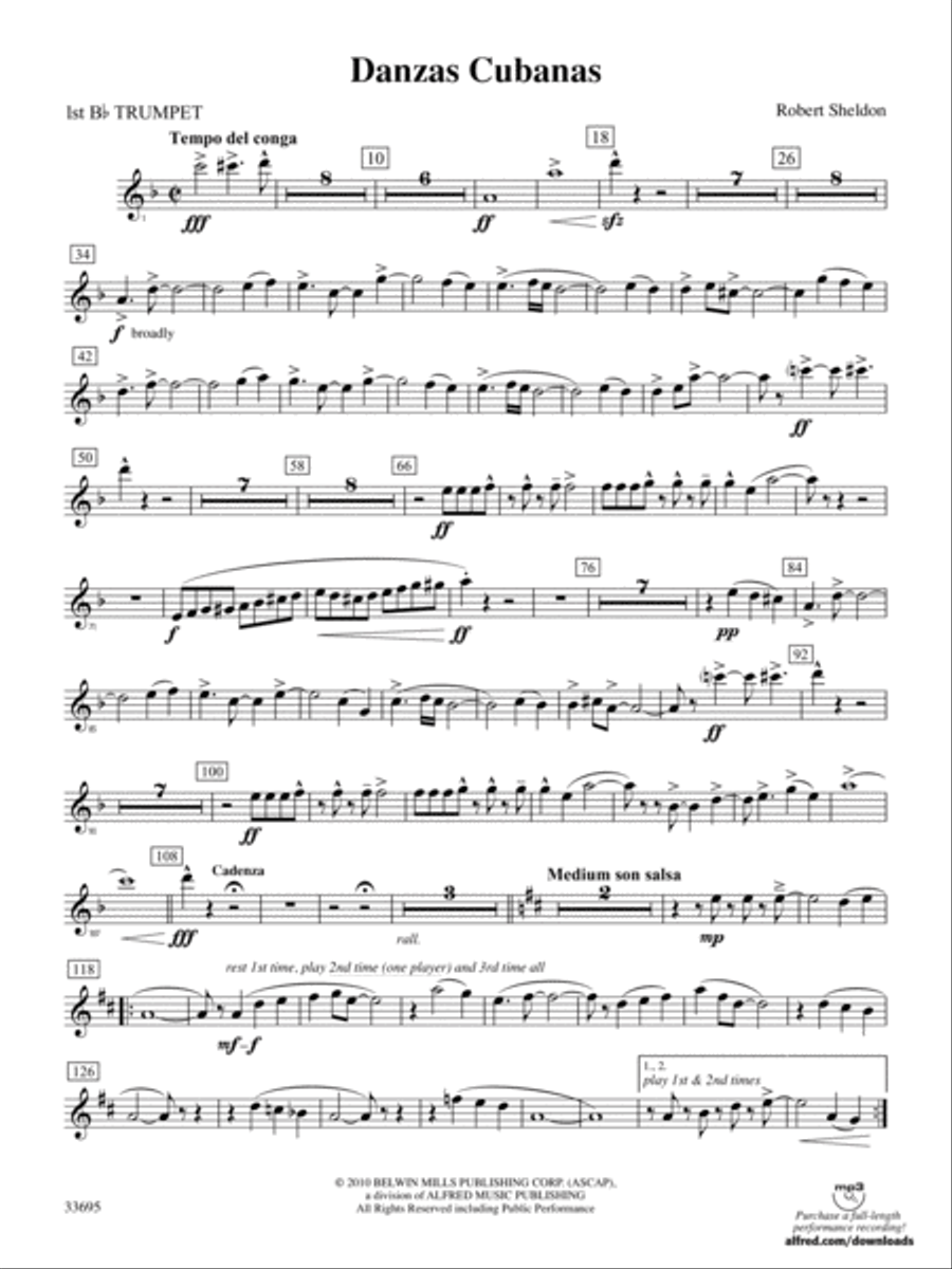 Danzas Cubanas: 1st B-flat Trumpet Full Orchestra scores gallery preview page 1