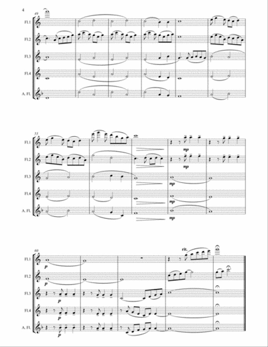 Colorful Clouds Chasing the Moon - Chinese traditional song for Flute Quartet Flute Quartet scores gallery preview page 5