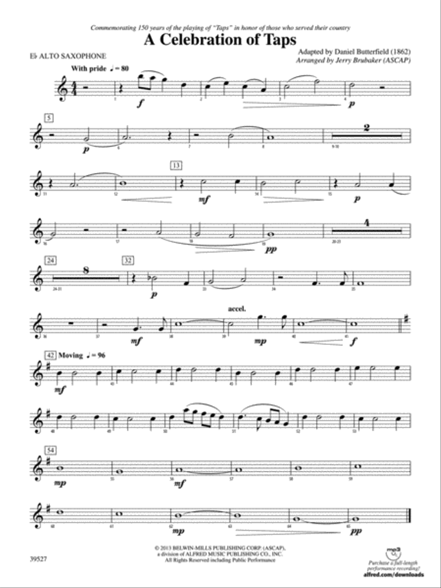 A Celebration of Taps: E-flat Alto Saxophone Concert Band scores gallery preview page 1