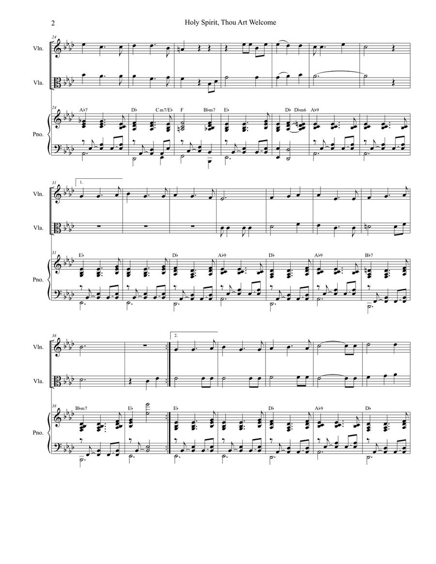 Holy Spirit, Thou Art Welcome String Duet scores gallery preview page 2