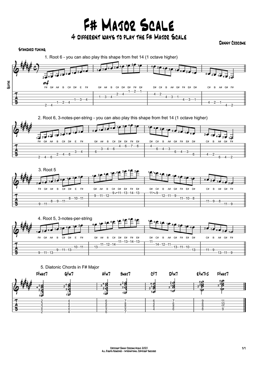 F# Major Scale (4 Ways to Play) Acoustic Guitar scores gallery preview page 1
