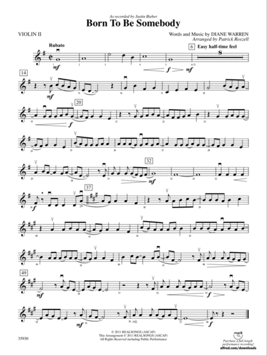 Born to Be Somebody: 2nd Violin String Orchestra scores gallery preview page 1