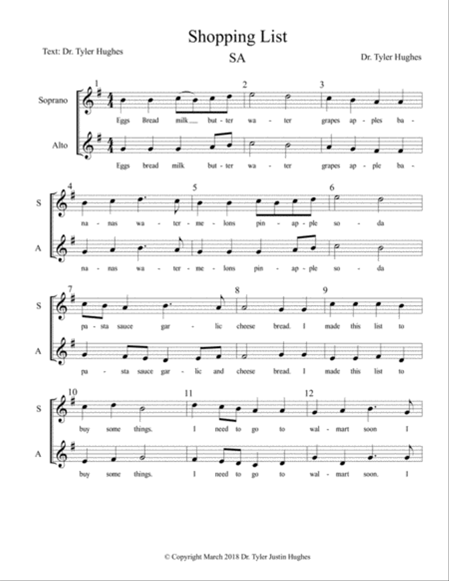 Shopping List (Sight-Reading)