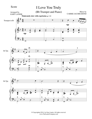 I LOVE YOU TRULY (Duet for Bb Trumpet/Piano with Score and Parts)