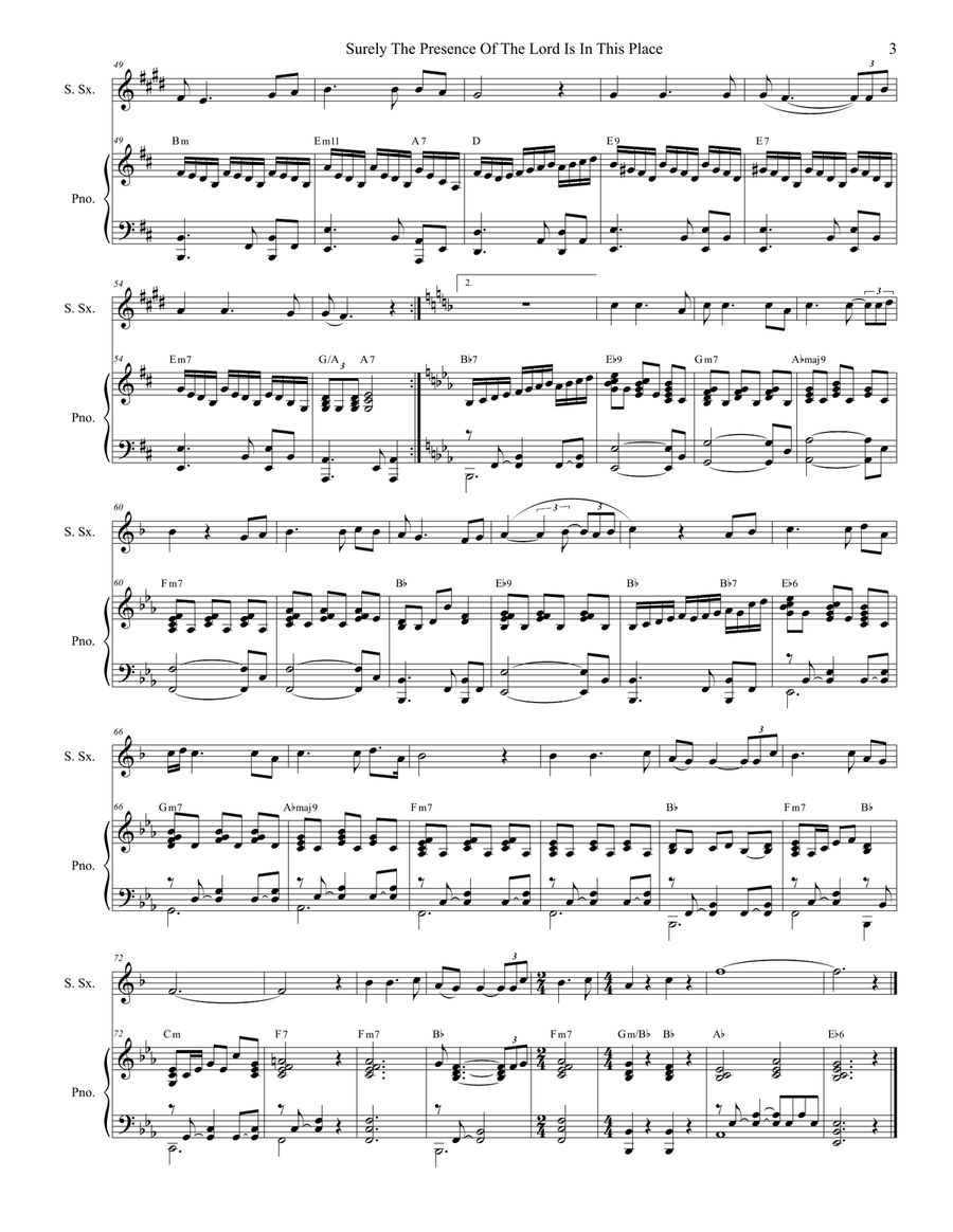 Surely The Presence Of The Lord Is In This Place Soprano Saxophone scores gallery preview page 3