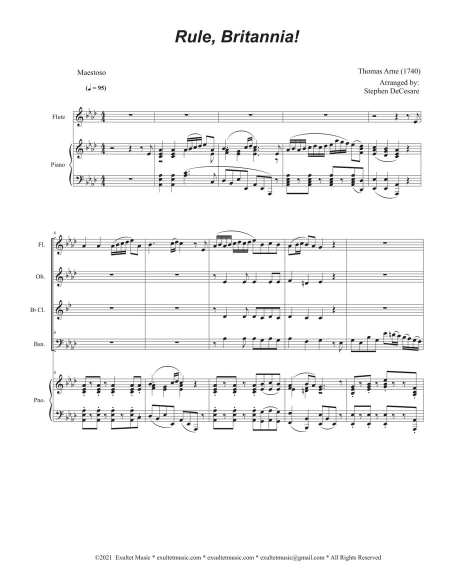 Rule, Britannia! (Woodwind Quartet and Piano) Woodwind Quartet scores gallery preview page 1