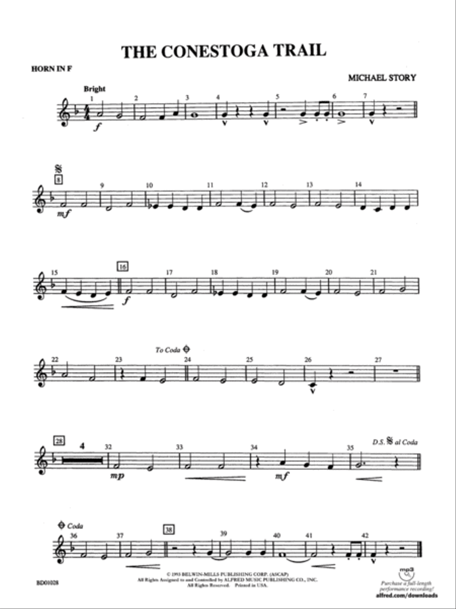 The Conestoga Trail: 1st F Horn Concert Band scores gallery preview page 1