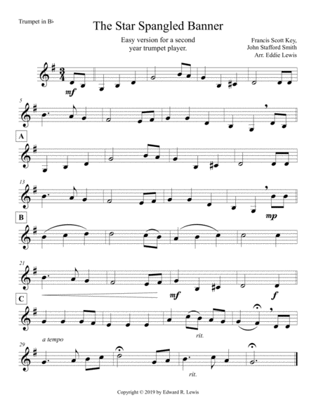 Easy Star Spangled Banner for Solo Trumpet image number null