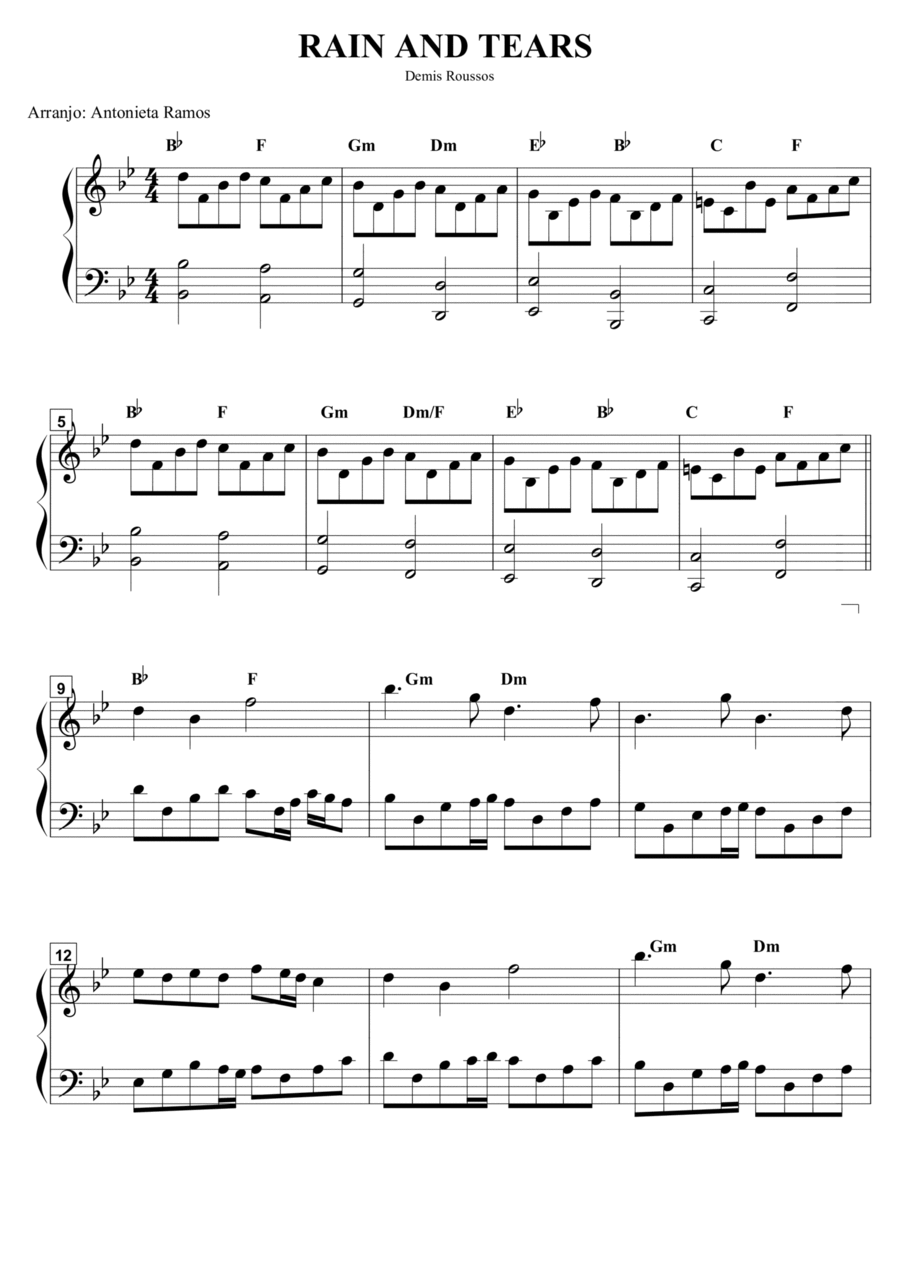 Rain And Tears Rain And Tears Piano Solo scores gallery preview page 1