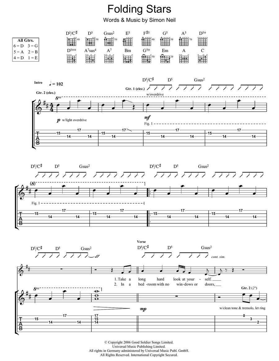 Folding Stars Guitar Tablature scores gallery preview page 1