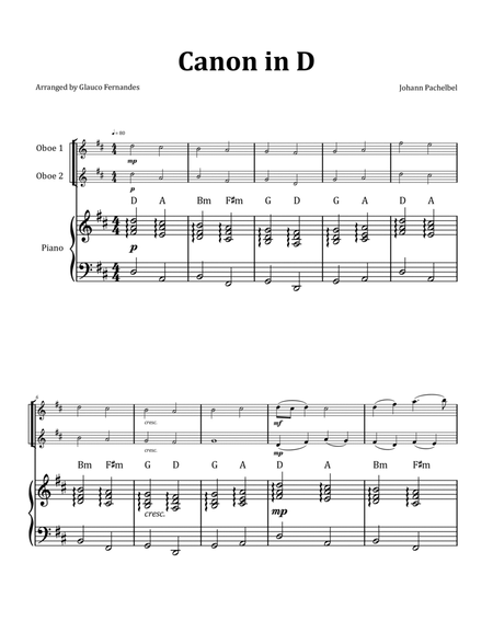 Canon by Pachelbel - Oboe Duet with Piano and Chord Notation image number null