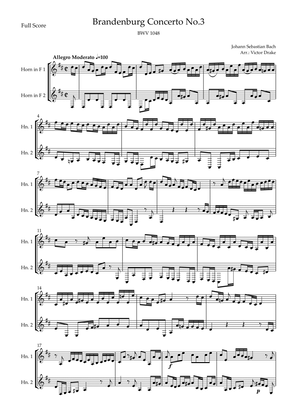 Brandenburg Concerto No. 3 in G major, BWV 1048 1st Mov. (J.S. Bach) for Horn in F Duo