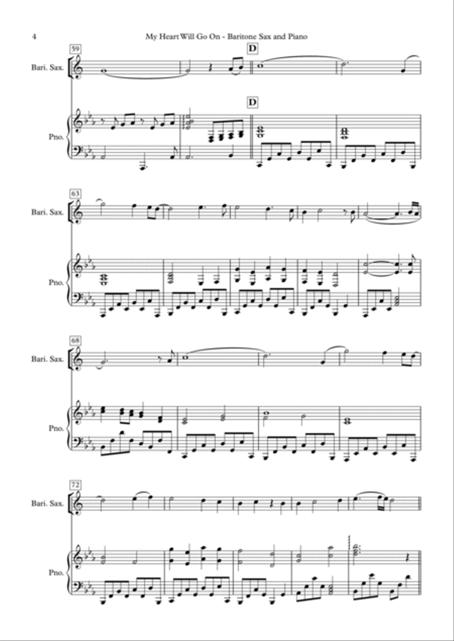My Heart Will Go On (love Theme From 'titanic') Baritone Saxophone scores gallery preview page 4