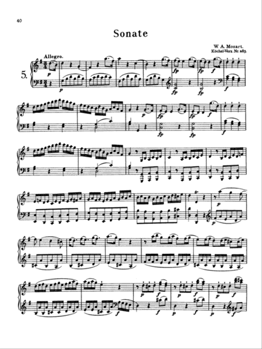 Mozart: Piano Sonata No. 5 in G Major Piano Solo scores gallery preview page 1