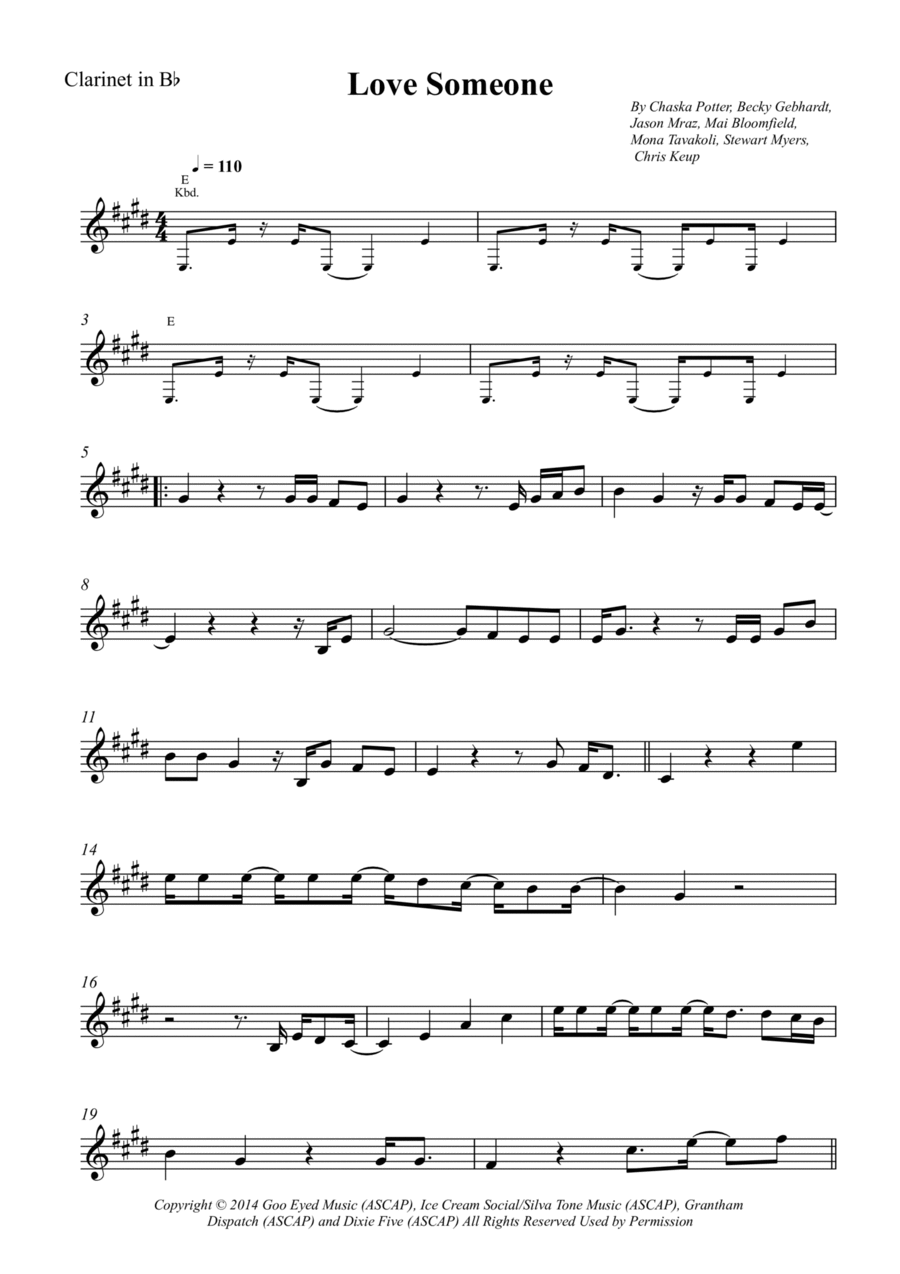Love Someone Clarinet Solo scores gallery preview page 1