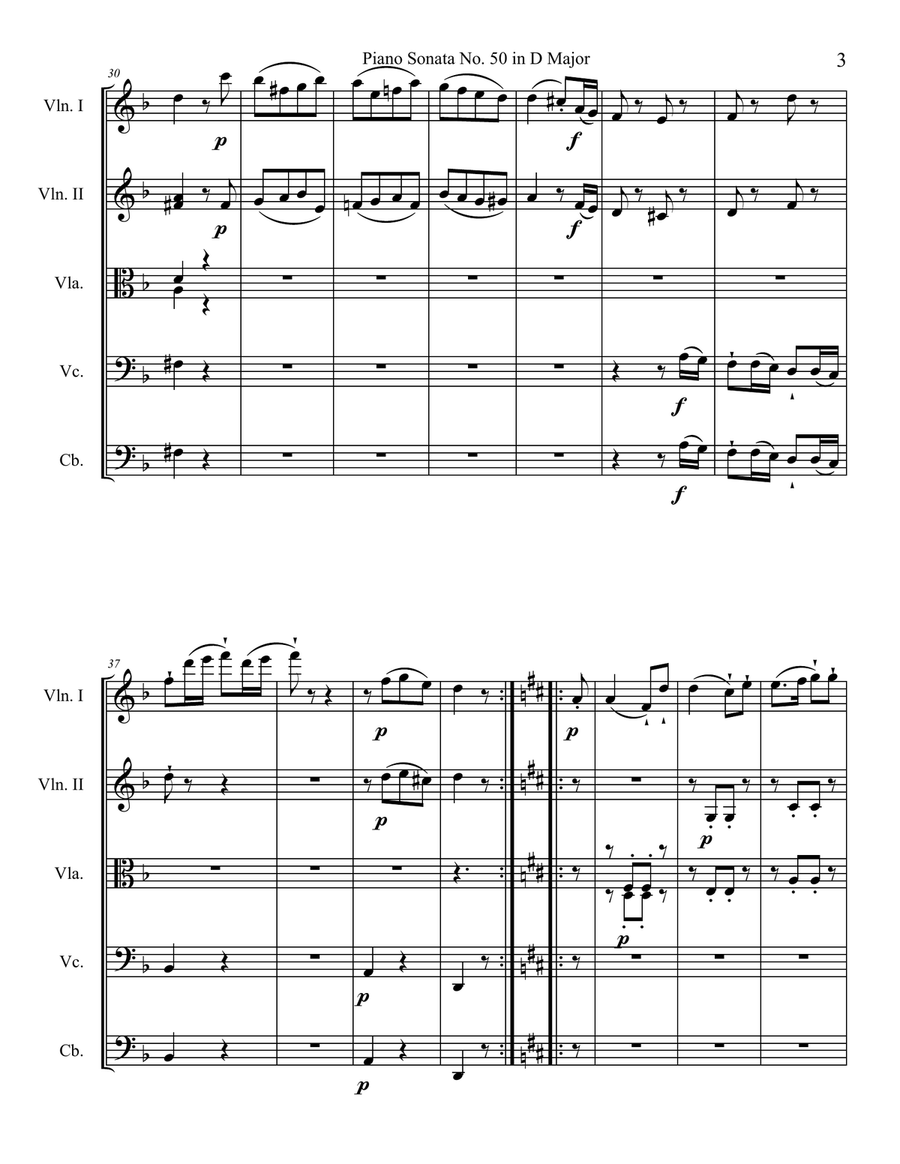 Piano Sonata in D major, Hob.XVI:37, Movement 3 String Orchestra scores gallery preview page 3