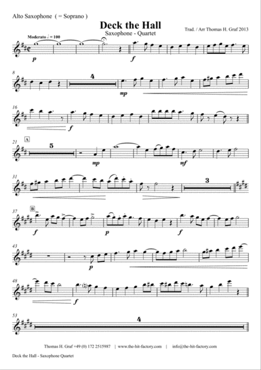 Deck the halls - Christmas Carol - Polyphonic - Saxophone Quartet Saxophone Quartet scores gallery preview page 6