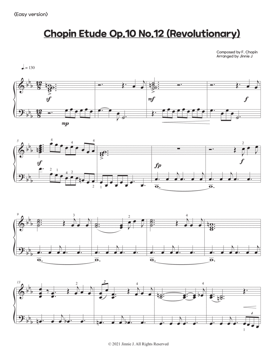 Chopin - Revolutionary Etude (Op.10 No.12) - Easy version Piano Method scores gallery preview page 1