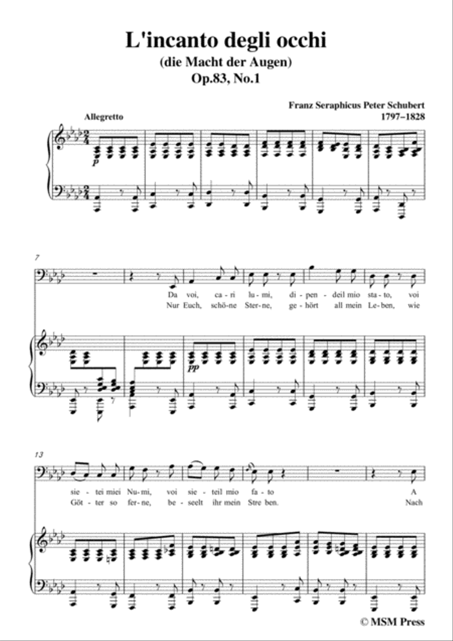 Schubert-L’incanto degli occhi,in A flat Major,Op.83,No.1,for Voice and Piano Voice Solo scores gallery preview page 3
