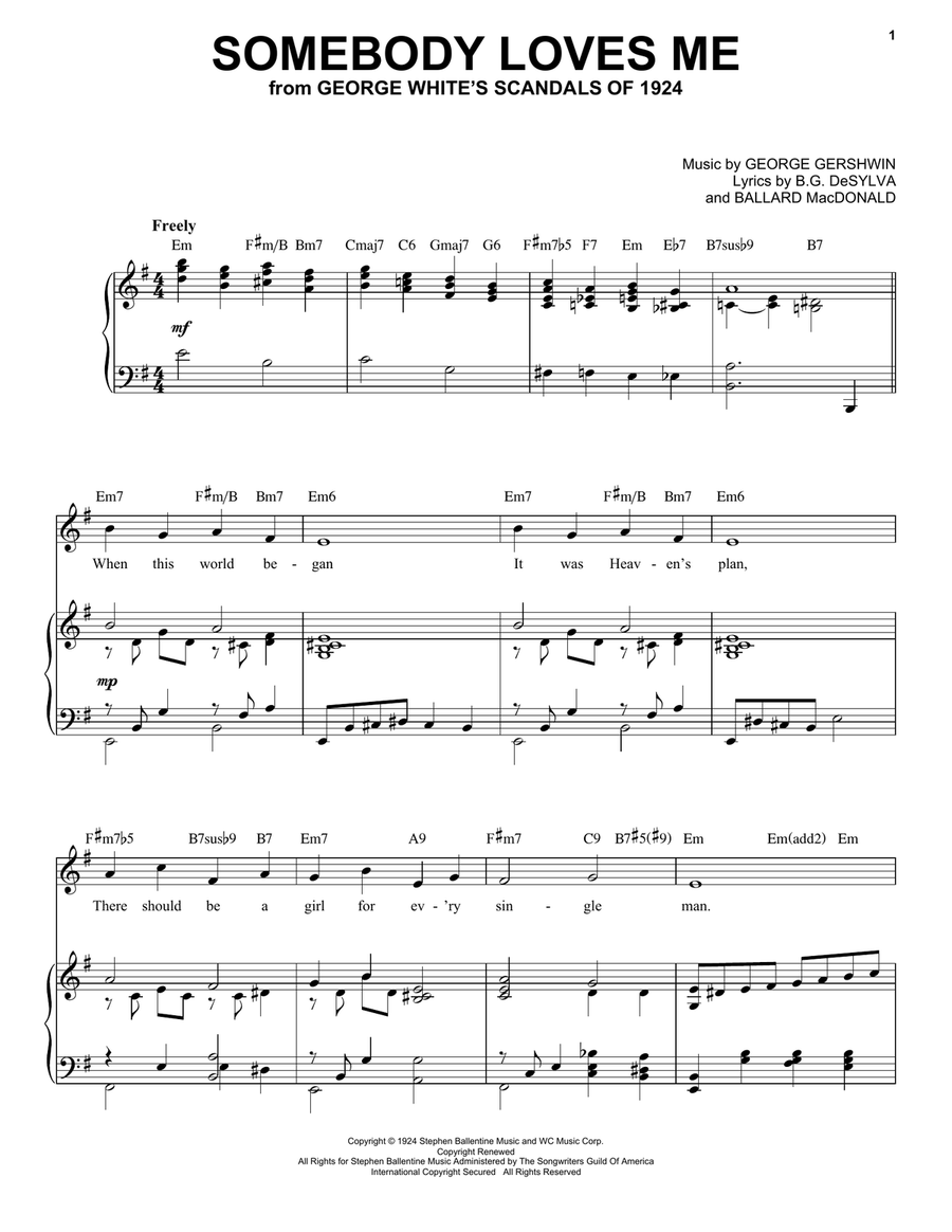 Somebody Loves Me [Jazz version] (arr. Brent Edstrom) High Voice scores gallery preview page 1