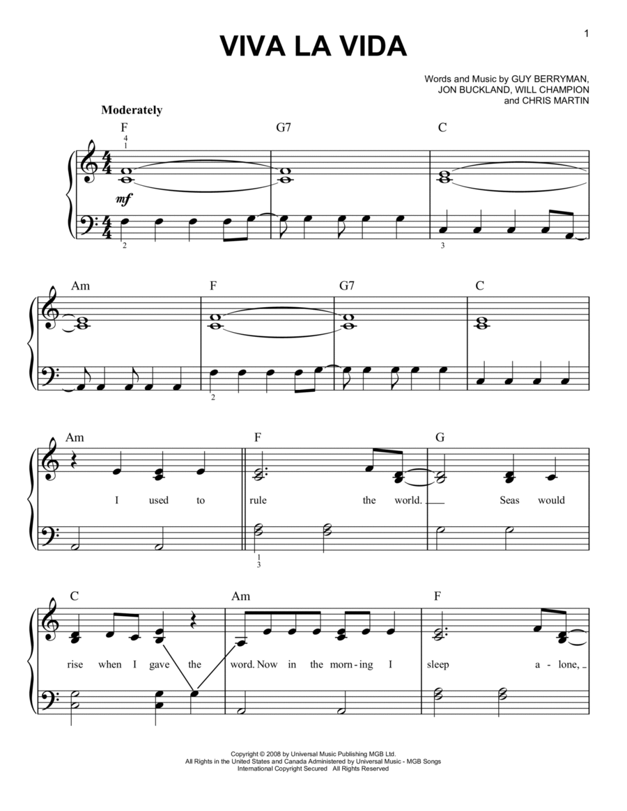 Viva La Vida Easy Piano scores gallery preview page 1