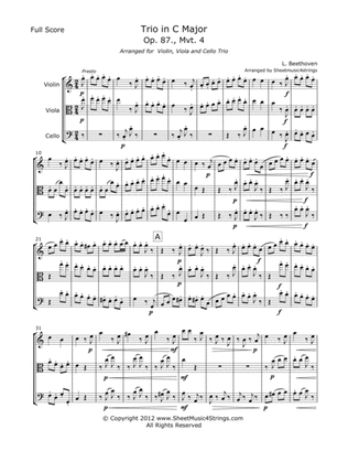 Beethoven, L. - Trio Op. 87 (Mvt. 4) for Violin, Viola and Cello