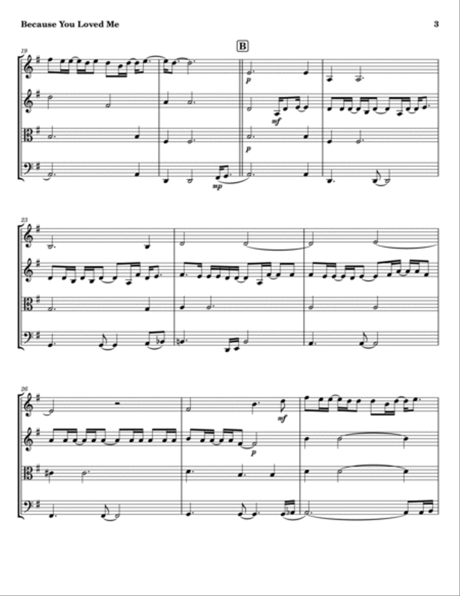 Because You Loved Me String Quartet scores gallery preview page 3