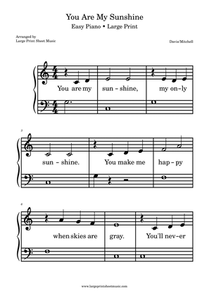 You Are My Sunshine Easy Piano Large Print