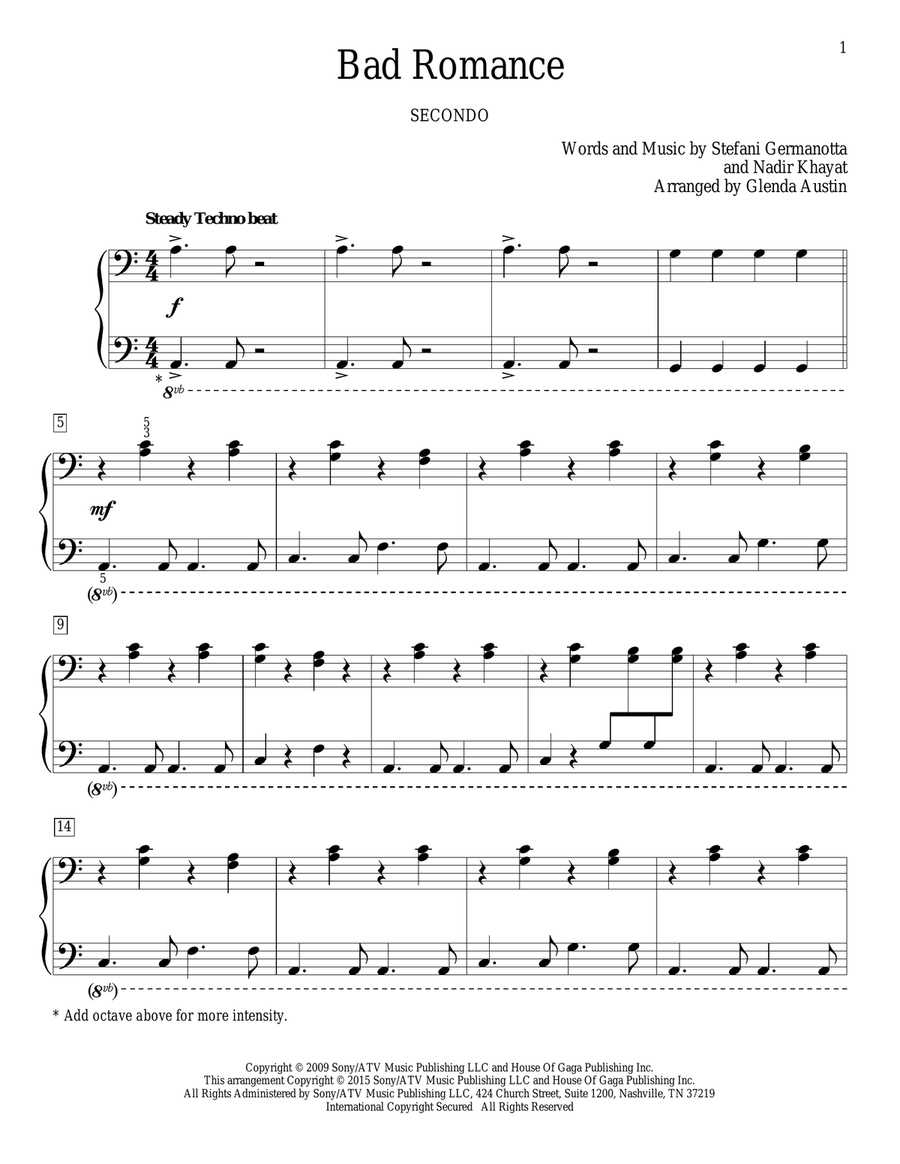 Bad Romance Piano Duet scores gallery preview page 1