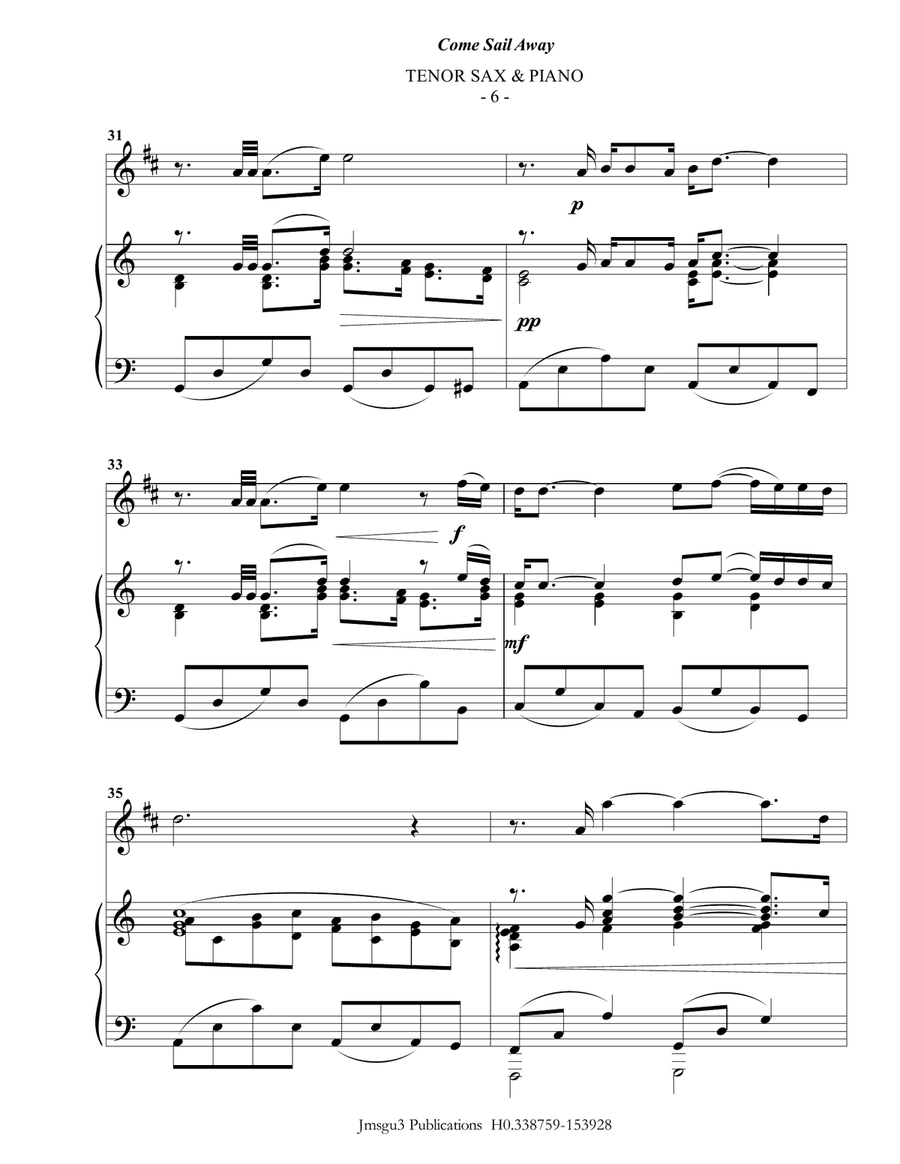 Come Sail Away Tenor Saxophone scores gallery preview page 6