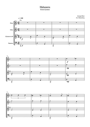 Habanera - Carmen - Georges Bizet, for Woodwind Quartet with chords in a easy version.