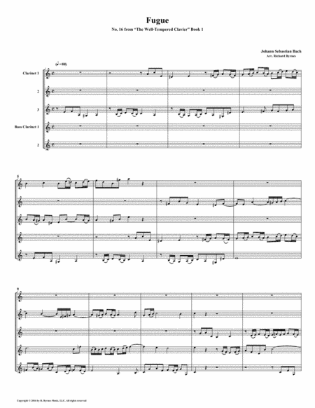 Fugue 16 from Well-Tempered Clavier, Book 1 (Clarinet Quintet) image number null