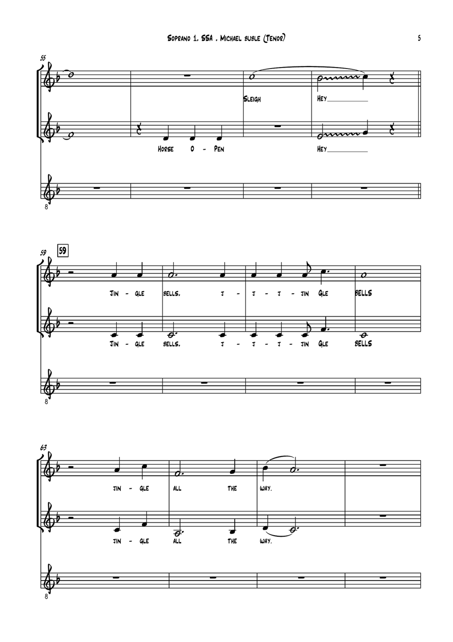 Michael Bublé - Jingle Bells (ft. The Puppini Sisters) - for SSA and Tenor solo SSA scores gallery preview page 5