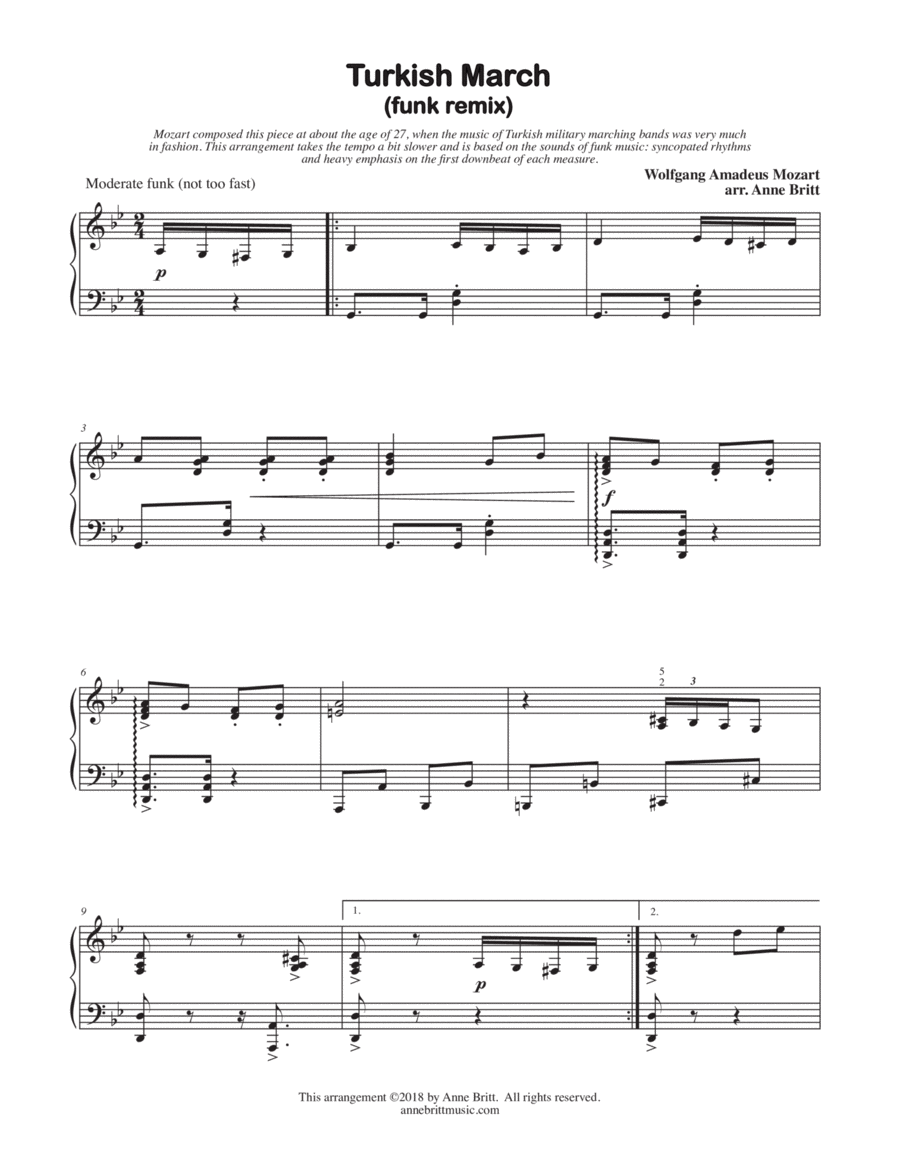 Turkish March (funk remix) Piano Solo scores gallery preview page 1