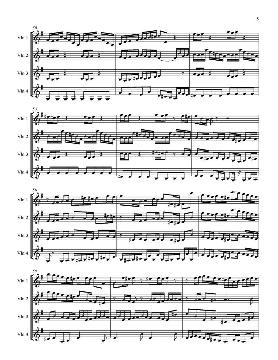 Brandenburg Concerto No. 3 by JS Bach for Four Violins with score & parts Violin Solo scores gallery preview page 5