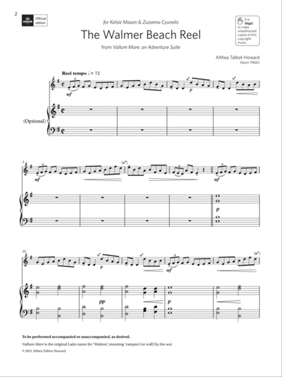 The Walmer Beach Reel (Grade 4 List C9 from the ABRSM Descant Recorder syllabus from 2022) Soprano Recorder scores gallery preview page 2