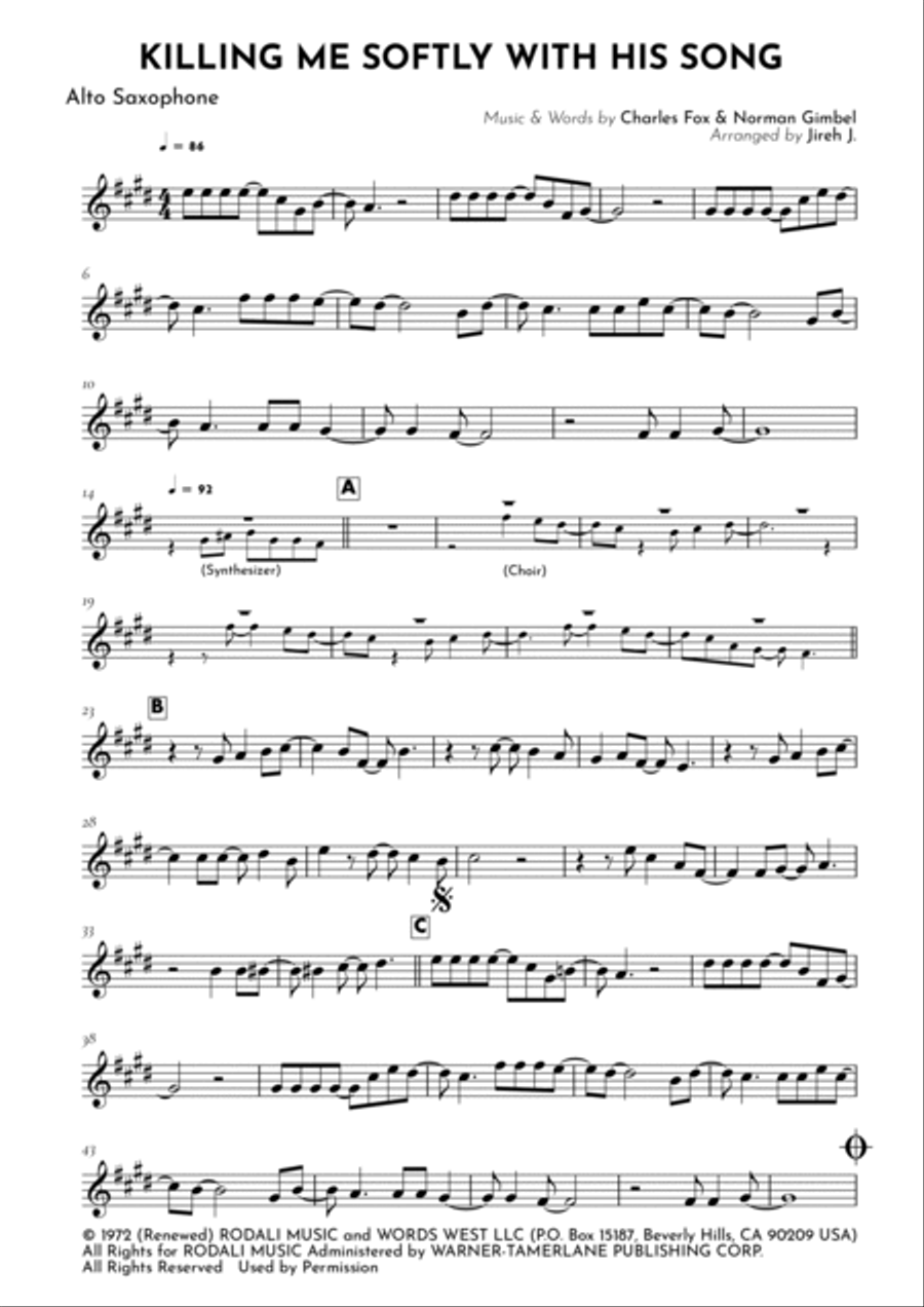 Killing Me Softly With His Song Alto Saxophone scores gallery preview page 2