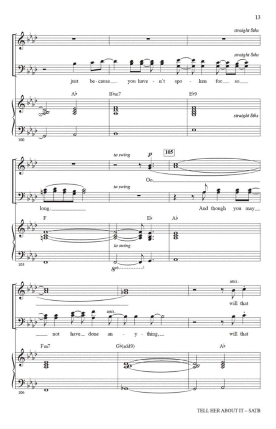 Tell Her About It (arr. Jack Zaino) 4-Part scores gallery preview page 11
