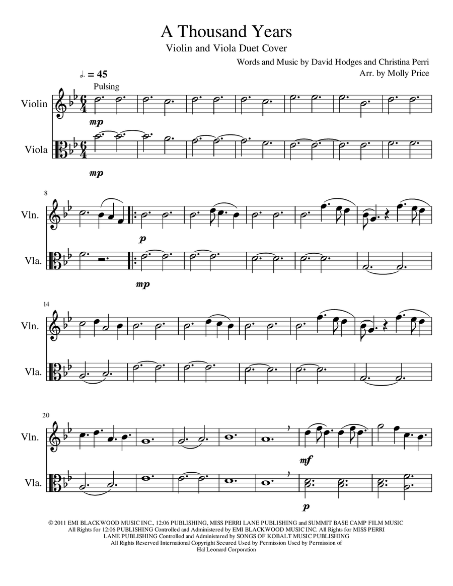 A Thousand Years String Duet scores gallery preview page 1