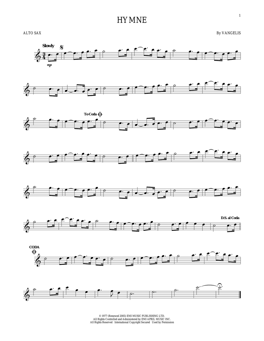 Hymne Alto Saxophone scores gallery preview page 1