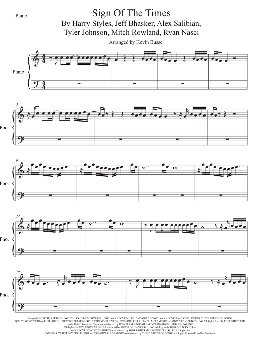 Sign Of The Times Easy Piano scores gallery preview page 1