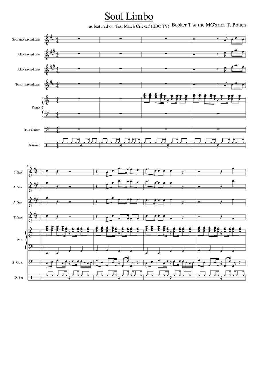 Soul Limbo Woodwind Quartet scores gallery preview page 1