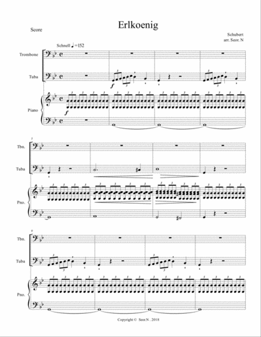 Erlkoenig for Trumbone, Tuba, Piano Brass Duet scores gallery preview page 1